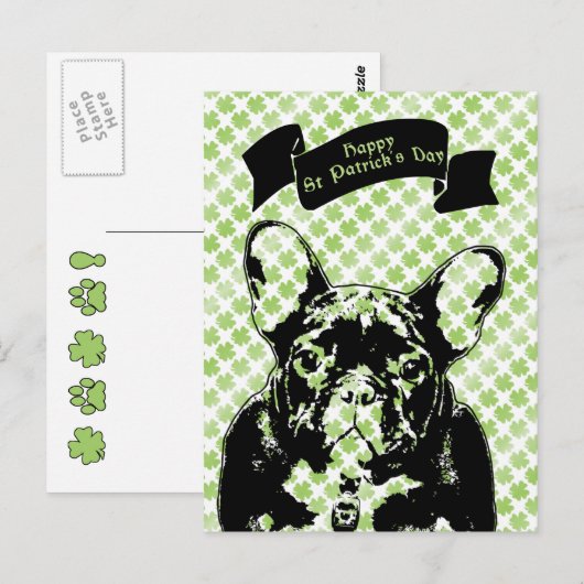 St Patricks Franse Bulldog Silhouet Briefkaart (Voorkant / Achterkant)