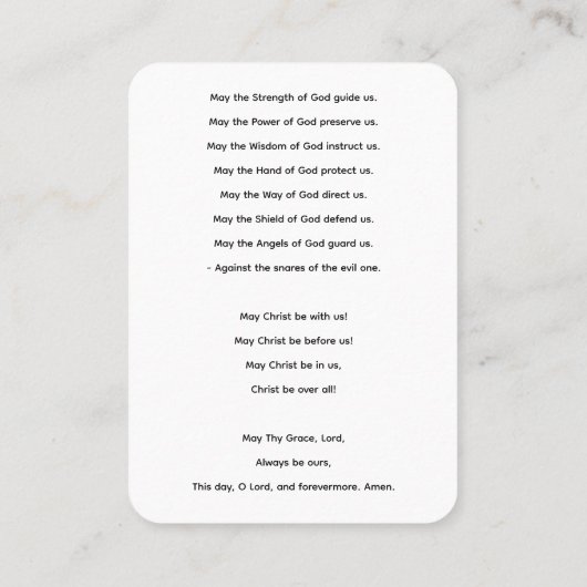 St. Patricks Gebed Voor De Gelovigen Gebedenkaart Visitekaartje (Achterkant)