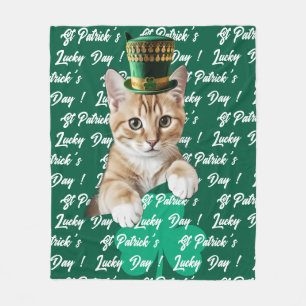 St. Patrick's Geluksdag Mooie Kat Kabouterhoed, Fleece Deken