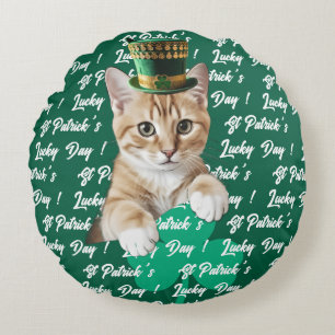 St. Patrick's Geluksdag Mutsje met Cute Kat Leprec Rond Kussen