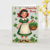 St Patricks Girl Glitter Texture Card Kaart (Gele Bloem)