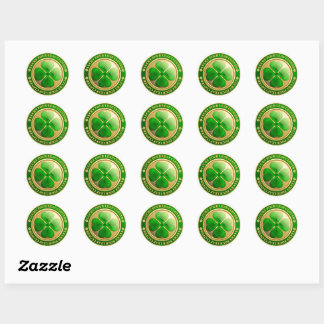 St Patrick's Gold Clover Munt Ronde Sticker