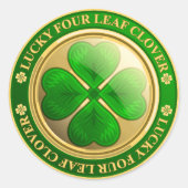 St Patrick's Gold Clover Munt Ronde Sticker (Voorkant)