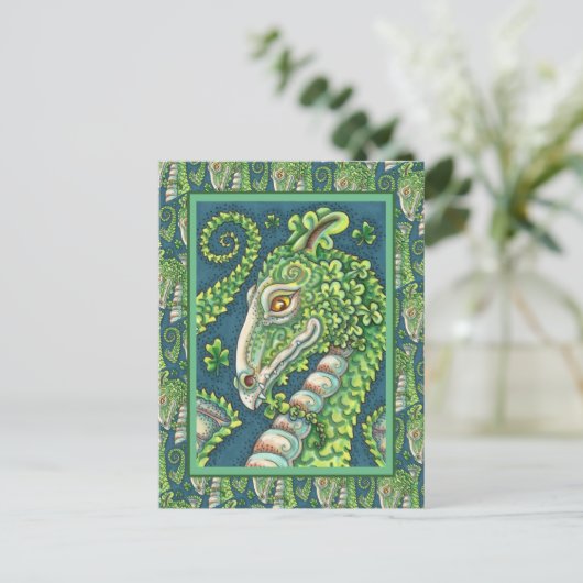 ST. PATRICK'S GROENE SHAMROCK DRAGON, IERSE FANTAS BRIEFKAART (Staand voorkant)