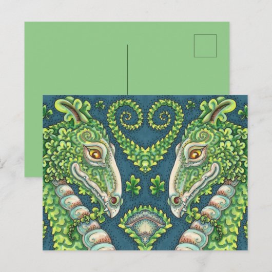 ST. PATRICK'S GROENE SHAMROCK DRAGON, IERSE FANTAS FEESTDAGENKAART (Voorkant / Achterkant)
