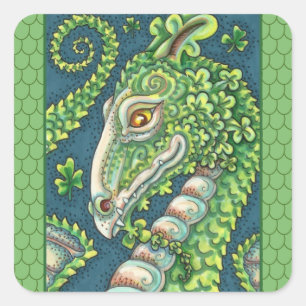 ST. PATRICK'S GROENE SHAMROCK DRAGON, IERSE FANTAS VIERKANTE STICKER