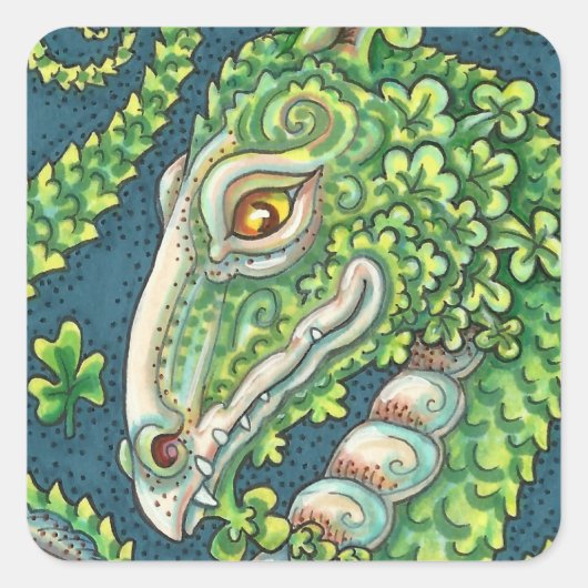 ST. PATRICK'S GROENE SHAMROCK DRAGON, IERSE FANTAS VIERKANTE STICKER (Voorkant)