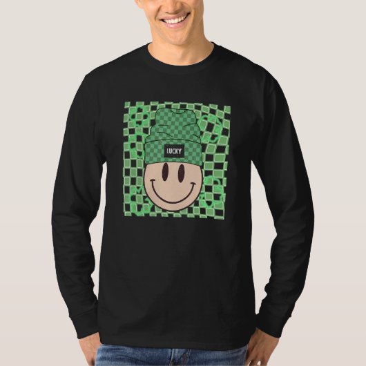 St Patricks Happy Face Hat Lucky Vibes Retro Irish T-shirt (Voorkant)