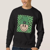 St Patricks Happy Face Hat Lucky Vibes Retro Irish Trui (Voorkant)