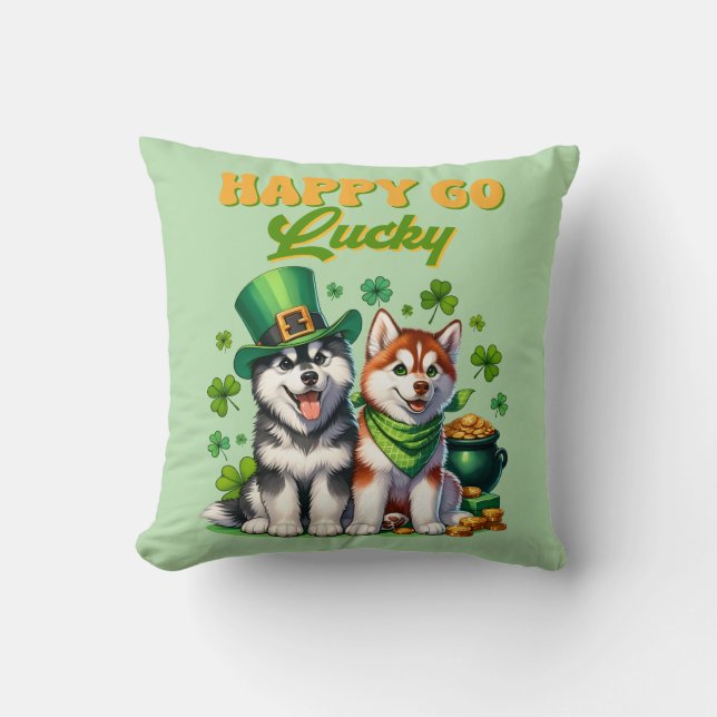 St. Patrick's Happy Go Lucky Husky Kussen (Voorkant)