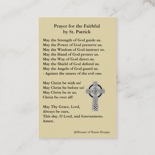 St. Patrick's Heilige Kaart met Iers gebed Visitekaartje (Achterkant)