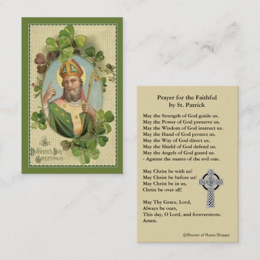 St. Patrick's Heilige Kaart met Iers gebed Visitekaartje (Voorkant / Achterkant)