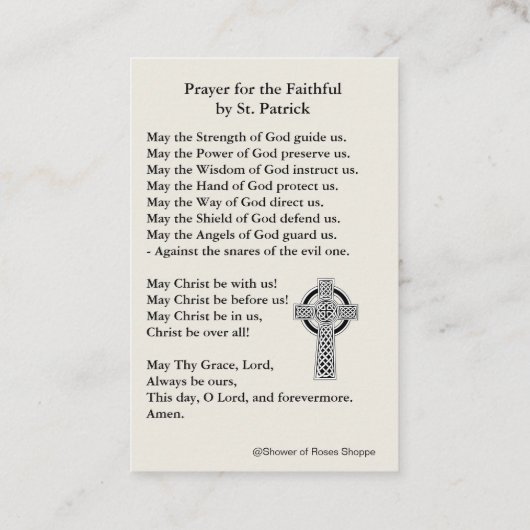 St. Patrick's Heilige Kaart met mooie gebeden Visitekaartje (Achterkant)