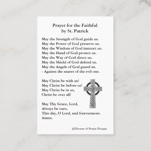 St. Patrick's Heilige Kaart met mooie gebeden Visitekaartje (Achterkant)