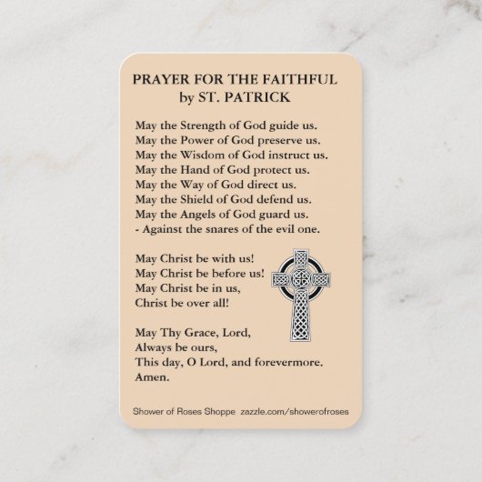 St. Patrick's Holy Kaart Catholic Prayer Visitekaartje (Achterkant)