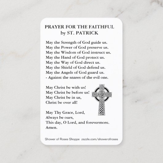 St. Patrick's Holy Kaart Catholic Prayer Visitekaartje (Achterkant)