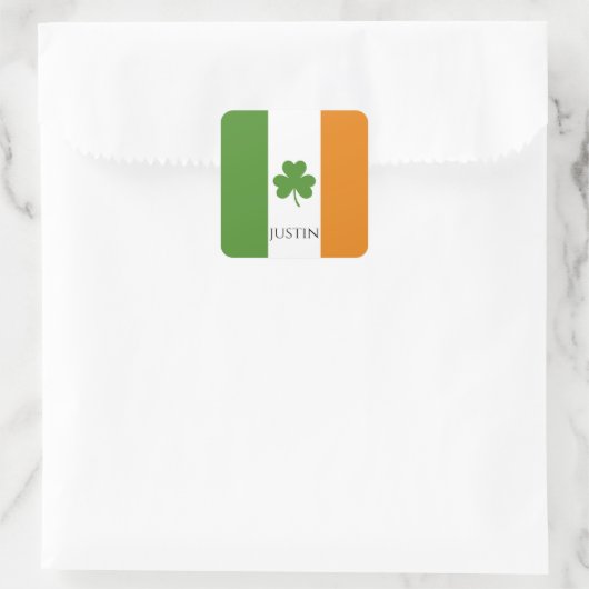 St Patrick's Ierse vlag met Shamrock | personalise Vierkante Sticker (Tas)