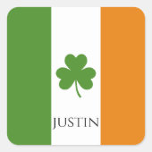 St Patrick's Ierse vlag met Shamrock | personalise Vierkante Sticker (Voorkant)