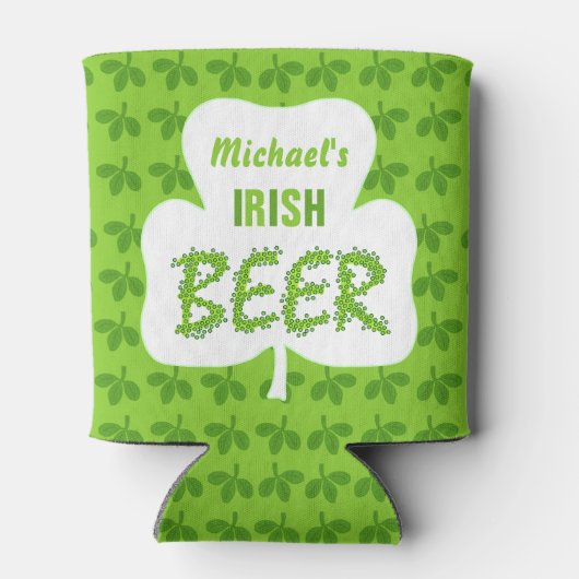 St Patricks Irish Beer Personalized Shamrock Green Blikjeskoeler (Achterkant)
