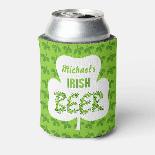 St Patricks Irish Beer Personalized Shamrock Green Blikjeskoeler (Blikje Achterkant)