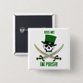 St Patricks Jolly Roger Pirate "Kiss me"Pin Button (Voorkant /achterkant)