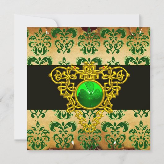 ST.PATRICK'S KELTISCHE HART Groen Damast Perkament Kaart (Voorkant)
