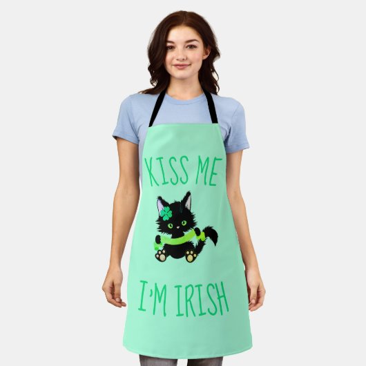  St. Patrick's Kiss Ik ben Irish Cat Apron Schort (Gedragen)
