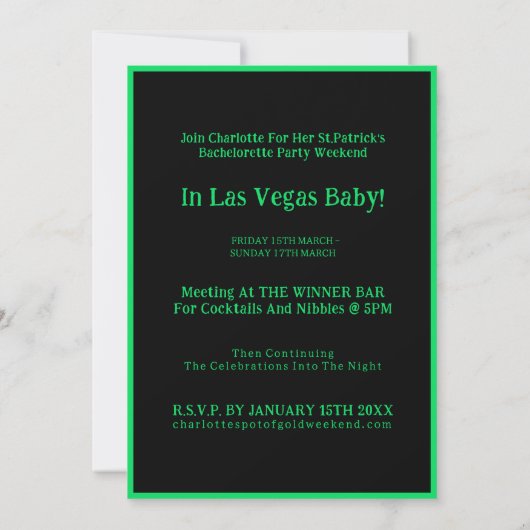 St Patrick's Las Vegas Bachelorette Party Zwart Kaart (Achterkant)