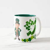 St Patricks Leprechaun Butterfly Lucky Shamrocks Tweekleurige Koffiemok (Voorkant rechts)