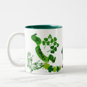 St Patricks Leprechaun Butterfly Lucky Shamrocks Tweekleurige Koffiemok (Links)