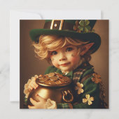 St Patrick's Leprechaun Kind Pot van Gold Square Kaart (Voorkant)