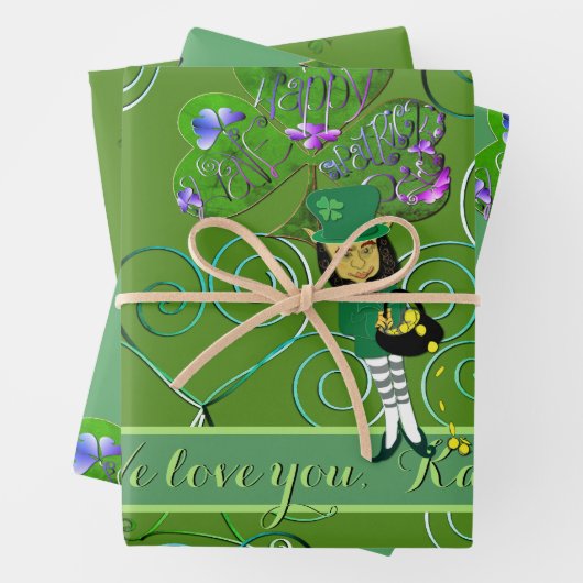 St. Patrick's Leprechaun Shamrocks inpakpapier Vel (In situ)
