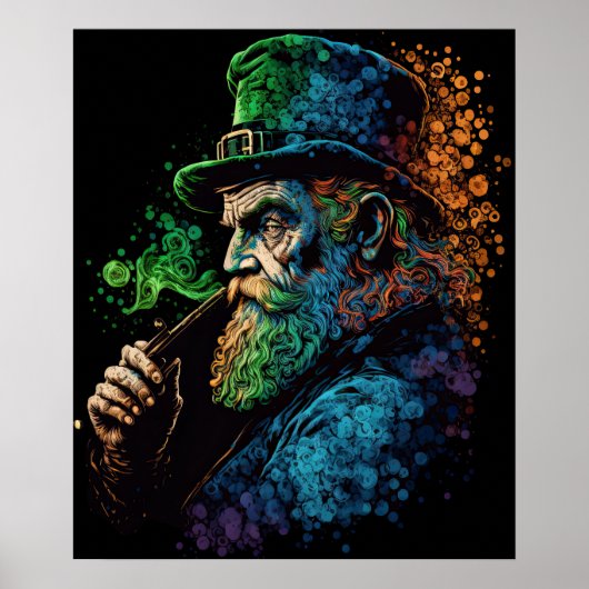 St Patrick's Leprechaun Smoking Pipe Ai Art Poster (Voorkant)