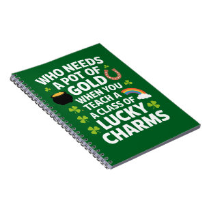 St Patrick's leraar Lucky Charm Clover Irish Notitieboek