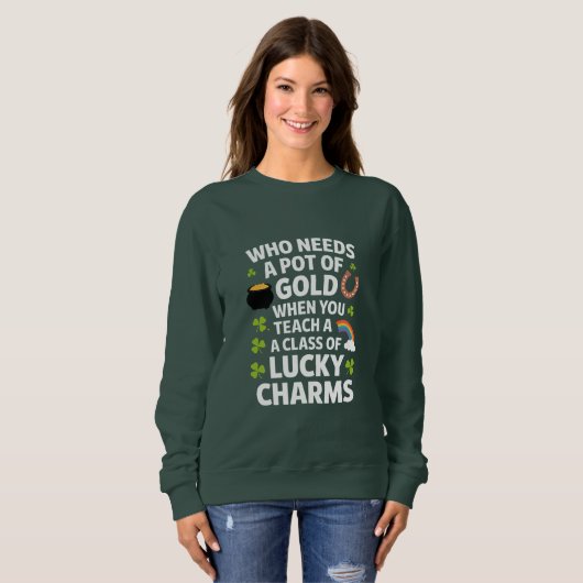 St Patrick's leraar Lucky Charm Clover Irish Trui (Voorkant volledig)