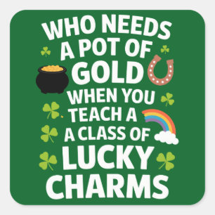 St Patrick's leraar Lucky Charm Clover Irish Vierkante Sticker