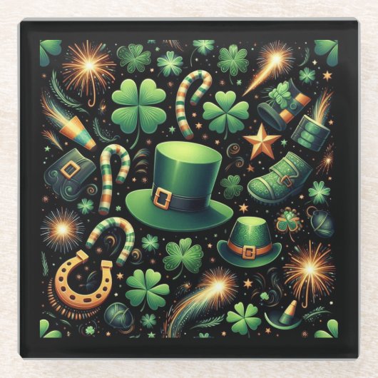 St. Patrick's Luck Glazen Onderzetter (Voorkant)