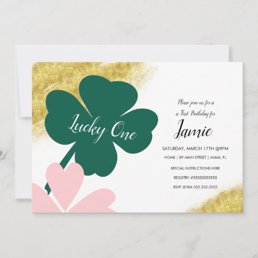 St. Patricks Lucky 1e verjaardag Groen Roze Goud Kaart (Voorkant)