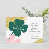 St. Patricks Lucky 1e verjaardag Groen Roze Goud Kaart (Staand voorkant)