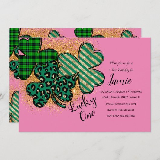 St. Patricks Lucky 1e verjaardag Roze Groen Kaart (Voorkant / Achterkant)