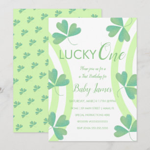 St. Patricks Lucky 1e verjaardag waterverf klaver  Kaart