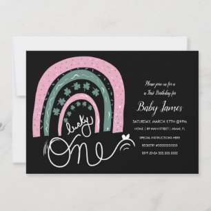 St. Patricks Lucky 1st Birthday Hand Drawn Rainbow Kaart