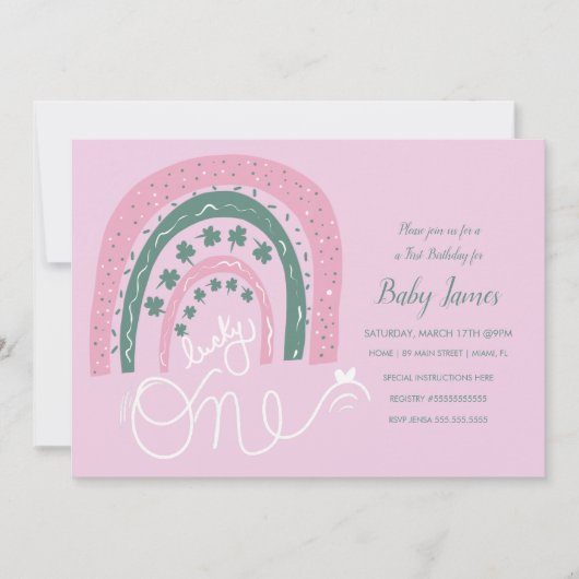 St. Patricks Lucky 1st Birthday Hand Drawn Rainbow Kaart (Voorkant)