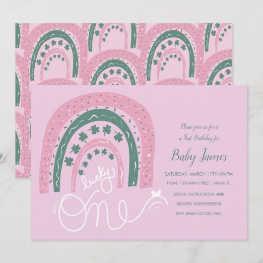 St. Patricks Lucky 1st Birthday Hand Drawn Rainbow Kaart (Voorkant / Achterkant)