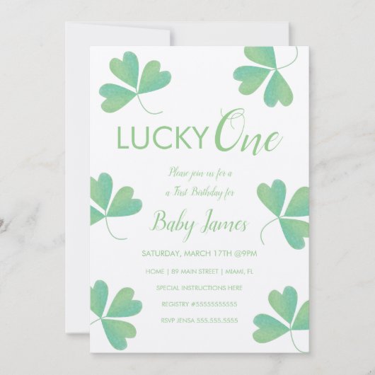 St. Patricks Lucky 1st Birthday Shamrock Textured Kaart (Voorkant)