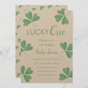 St. Patricks Lucky 1st Birthday Shamrock Textured Kaart