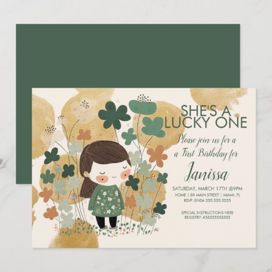 St. Patricks Lucky Birthday Girl Shamrock Gold Kaart (Voorkant / Achterkant)