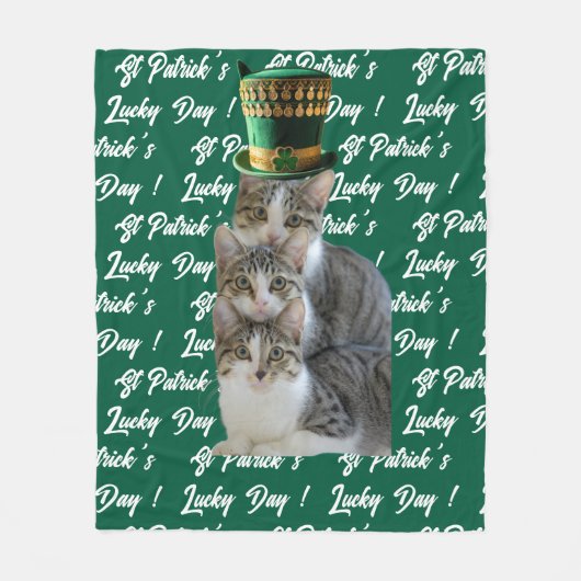 St Patrick's Lucky Day Cute Cat Leprechaun Hat, Fleece Deken (Voorkant)