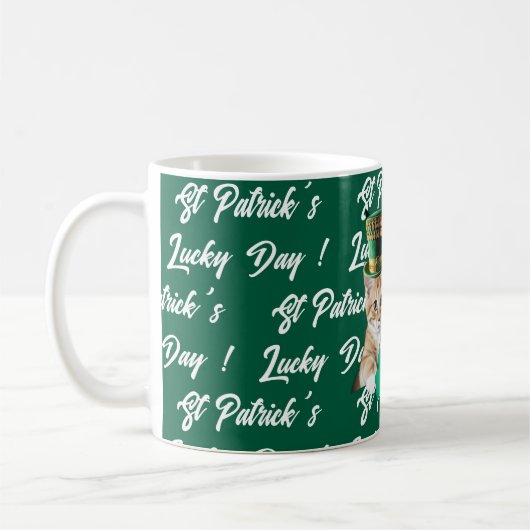 St Patrick's Lucky Day Cute Cat Leprechaun Hat, Koffiemok (Links)