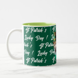 St Patrick's Lucky Day Cute Cat Leprechaun Hat, Tweekleurige Koffiemok